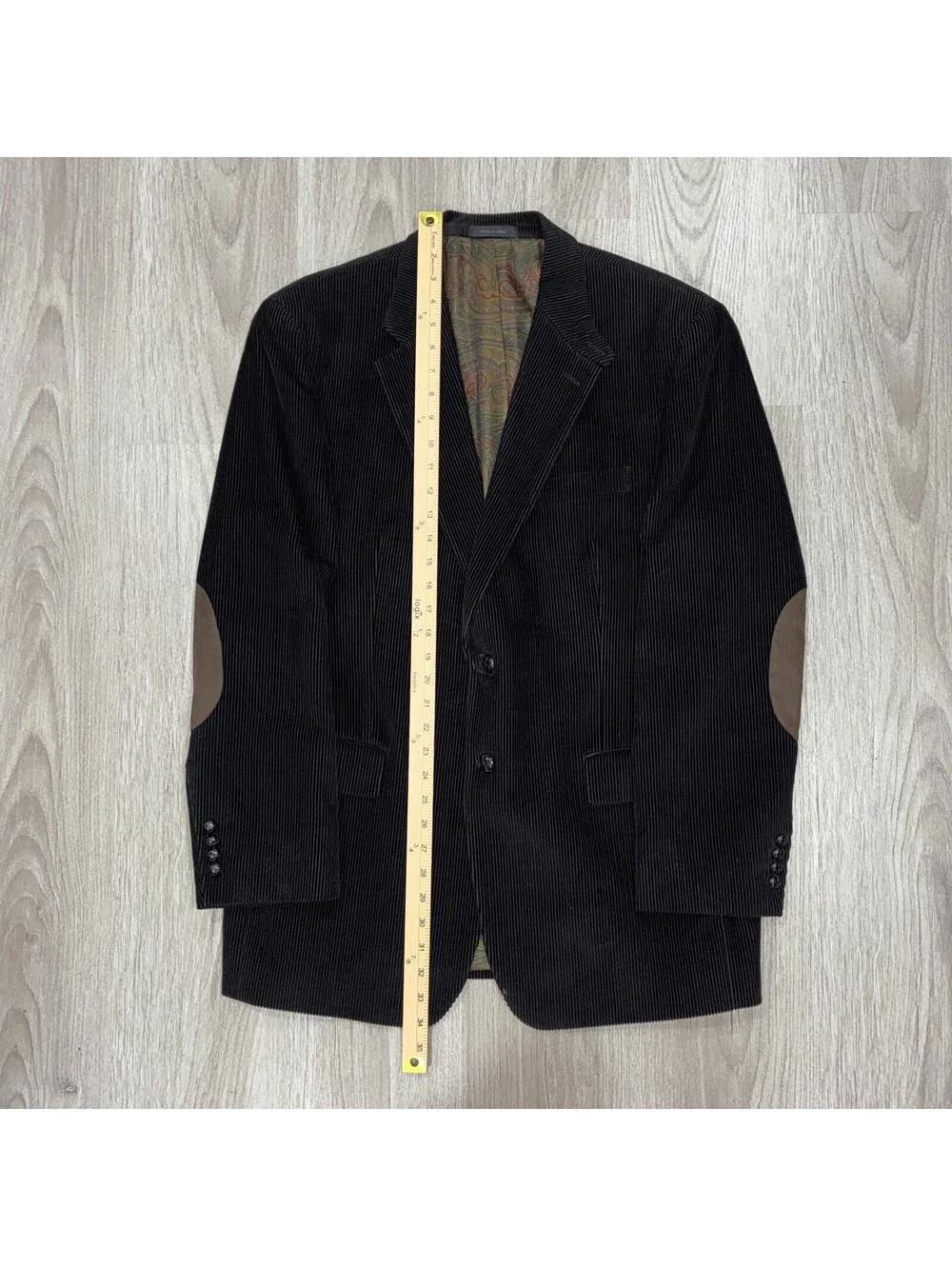 Lauren Ralph Lauren Men's 41R Corduroy Blazer Black Jacket Elbow Patch Paisley